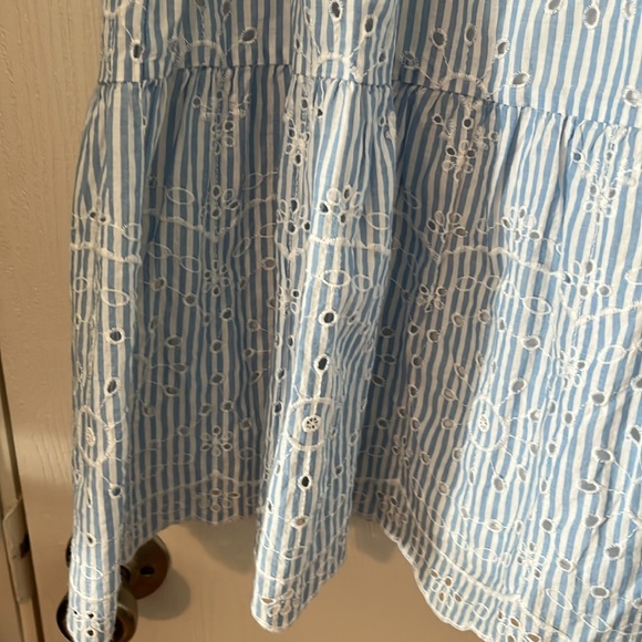 SOLD…Ann Taylor Loft Eyelet Striped Tiered Swing Dress Blue & White Size L NEW - Picture 7 of 16